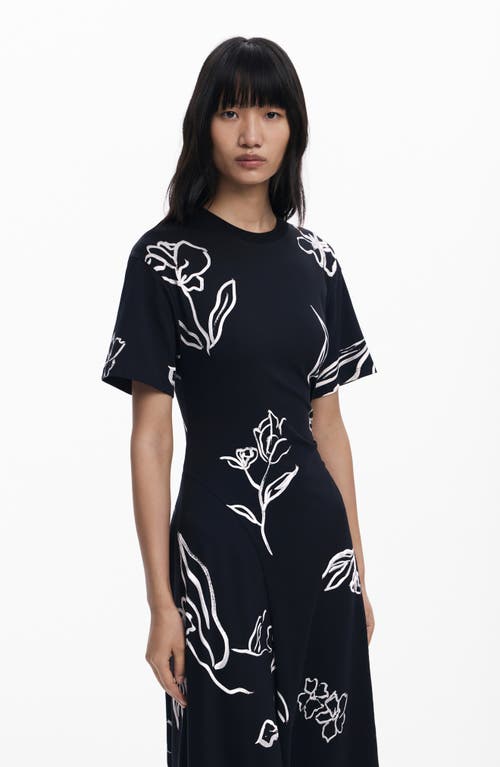 Desigual Short Sleeve Asymmetric Hem Maxi Dress In Black