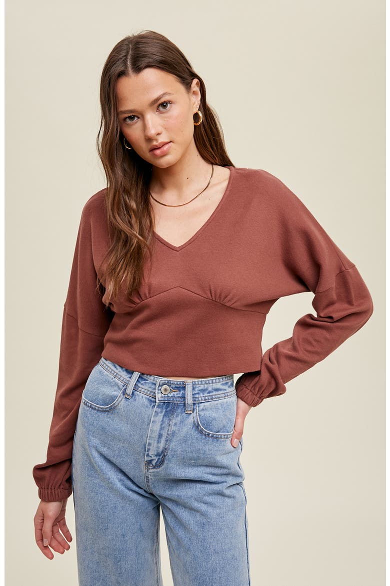 Long Sleeve Cotton Underbust Top, Alternate, color, BURLWOOD