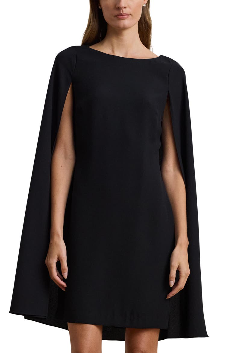 Capelet Cocktail Dress, Alternate, color, BLACK
