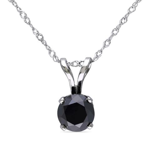 1 CTW Black Diamond Solitaire Necklace 14k
