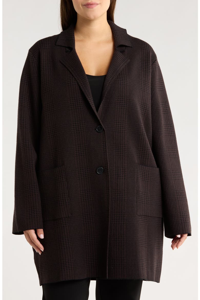 Lina Glen Plaid Jacquard Sweater Coat, Alternate, color, DOUBLE ESPRESSO/ BLACK