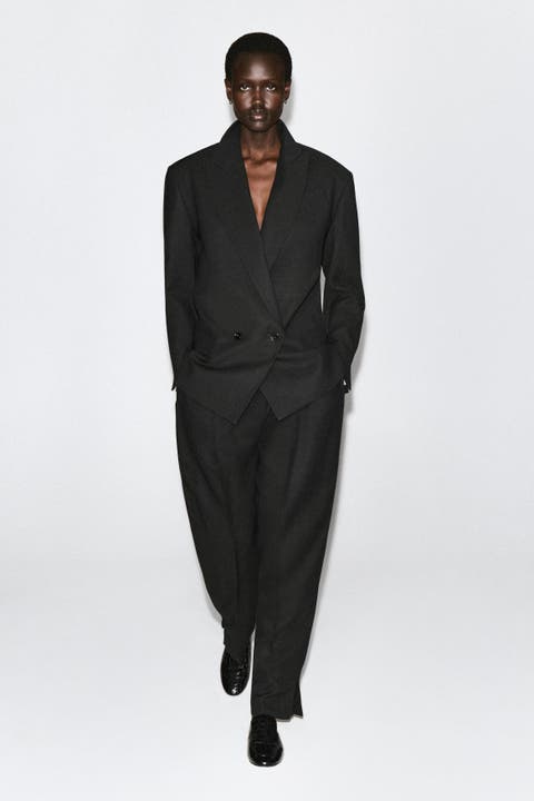 Contrast-Lined Double-Breasted Blazer