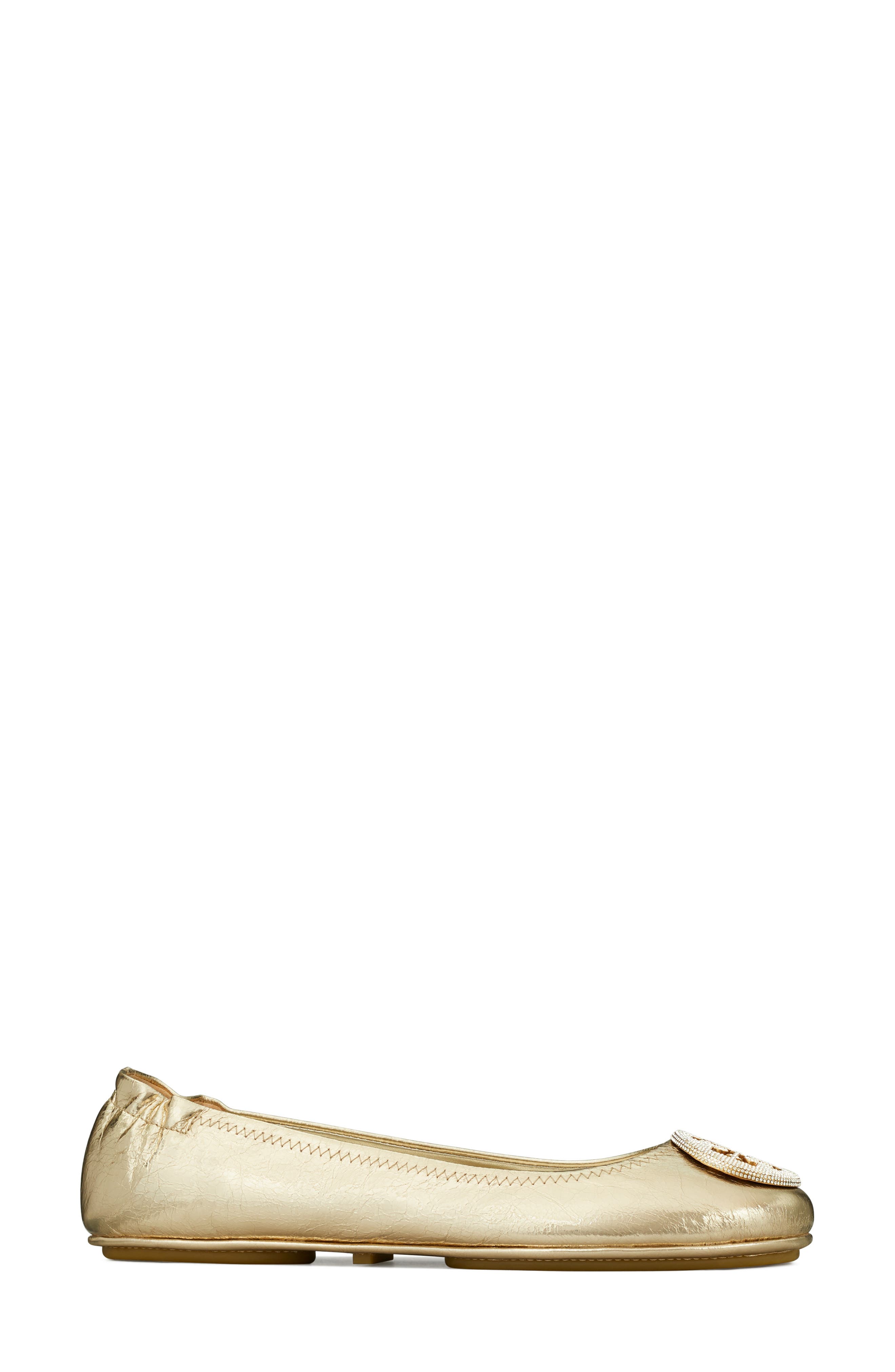 Tory Burch Minnie Pavé Logo Ballet Flat, Alternate, color, Spark Gold / Spark Gold