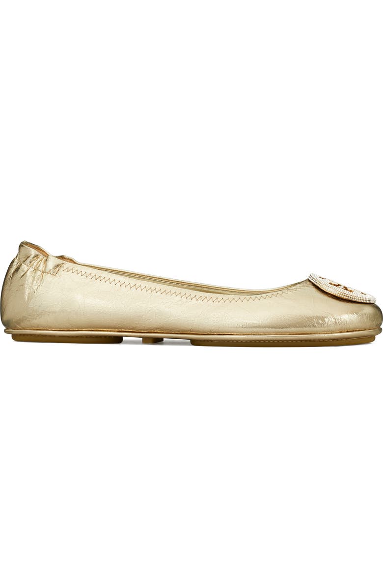 Tory Burch Minnie Pavé Logo Ballet Flat, Alternate, color, Spark Gold / Spark Gold