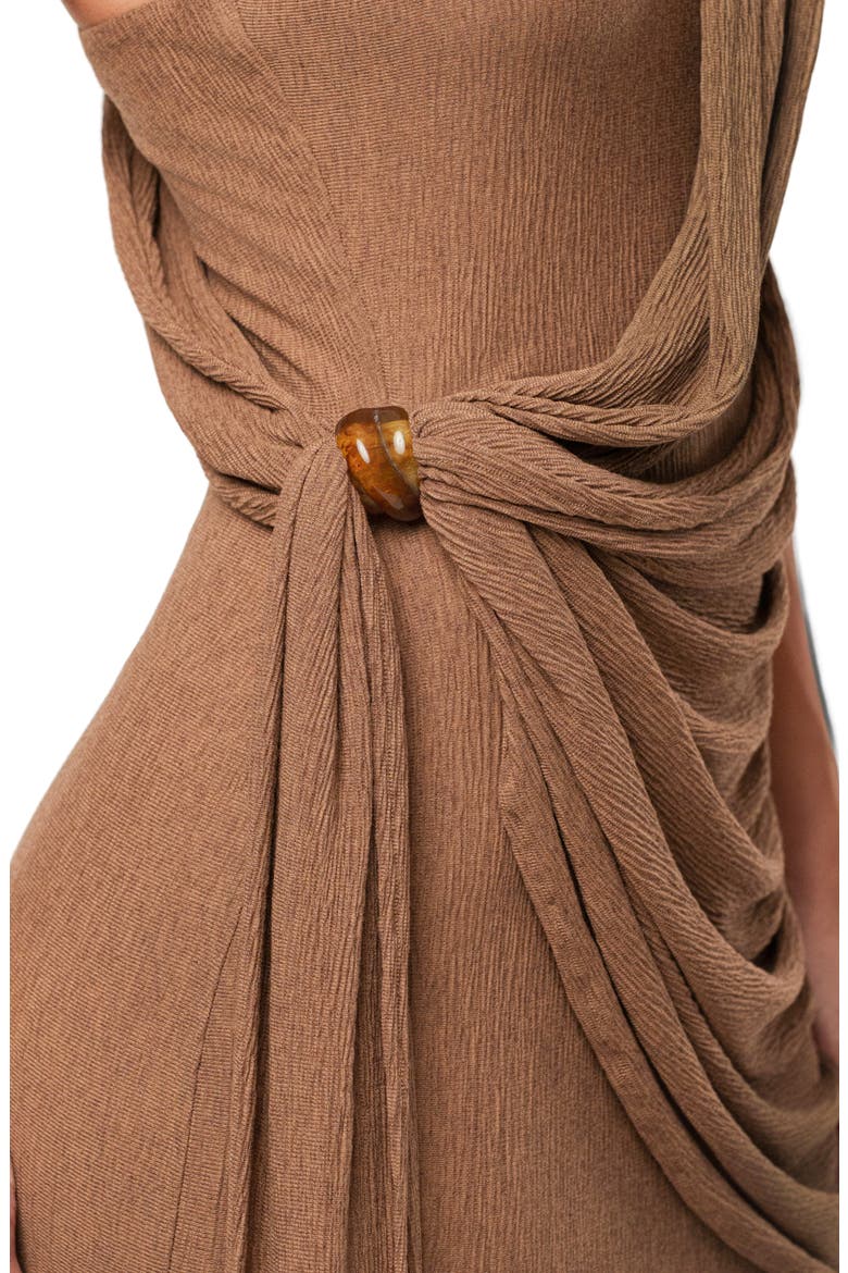 Drape One-Shoulder Gown, Alternate, color, BROWN