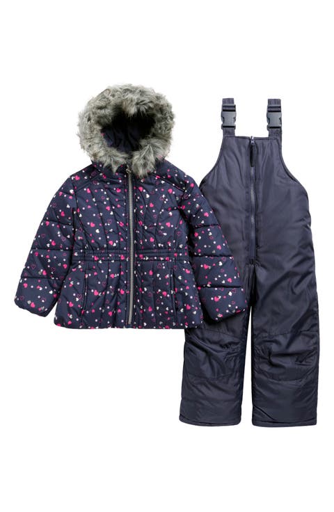 Kids' Faux-Fur Trim Hooded Jacket & Bib Snowsuit Set (Toddler)