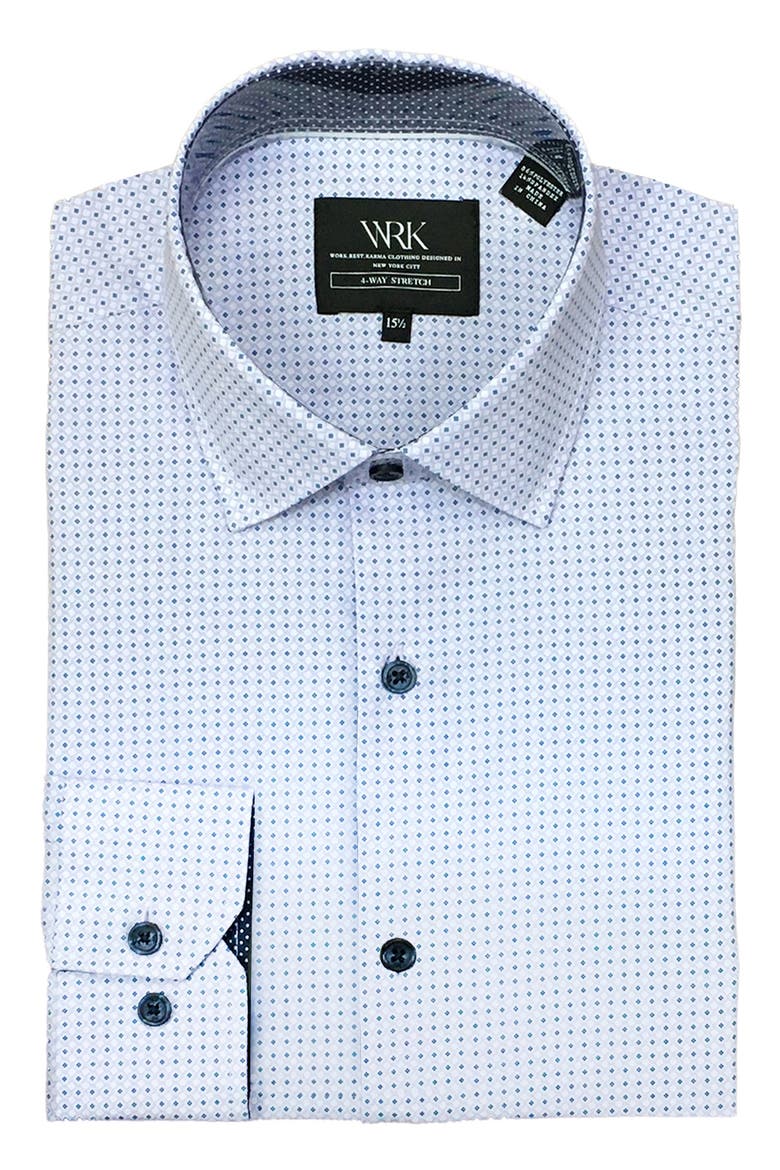 Trim Fit Geo Print Performance Dress Shirt, Main, color, NAVY PURPLE