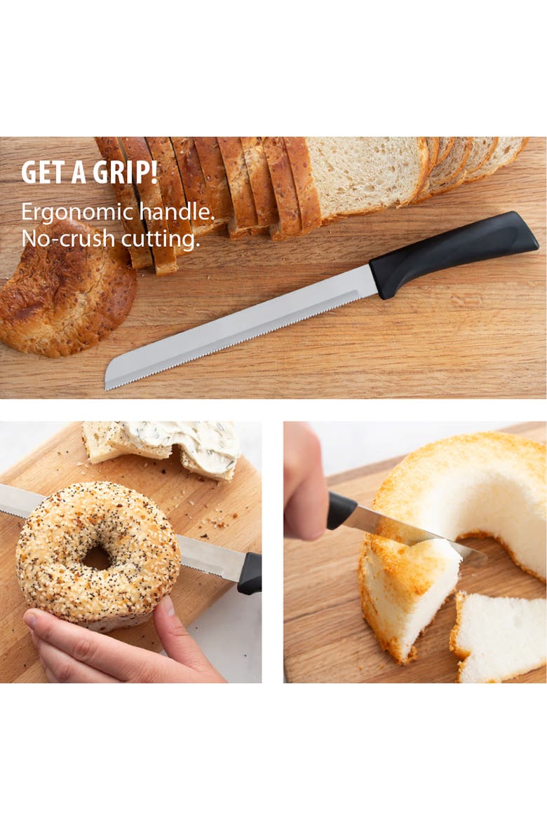 Cutlery 8-Inch Bread Knife Serrated Stainless Blade Anthem Wave Handle, Alternate, color, Black