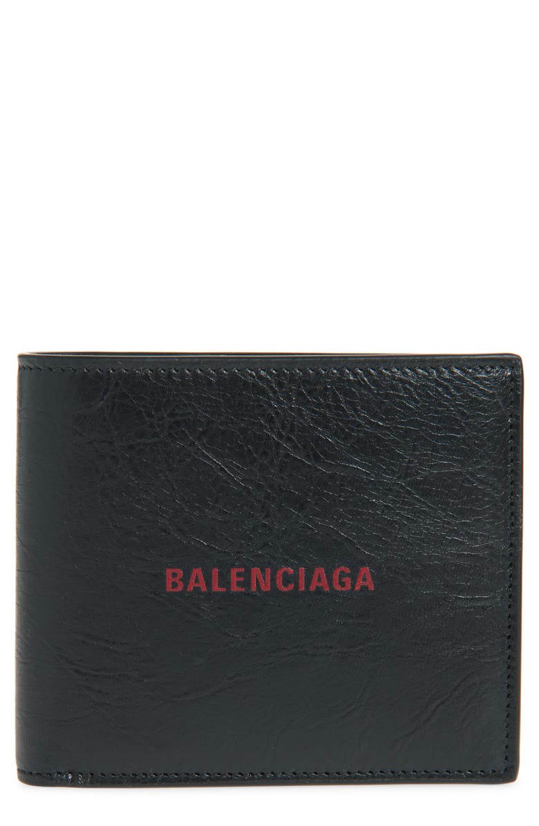 Balenciaga Cash Logo Leather Bifold Wallet, Main, color,