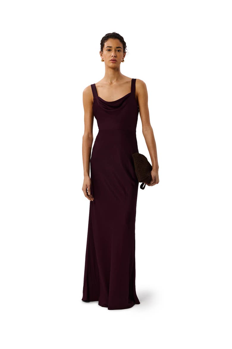 Thea Cowl Satin Maxi Dress, Main, color, Chocolate
