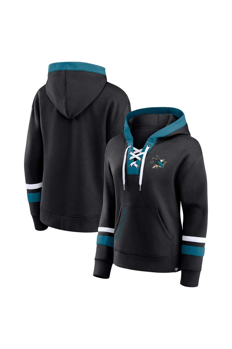 Women's Fanatics Branded Black San Jose Sharks Bombastic Exclusive Lace-Up Pullover Hoodie, Main, color, Black