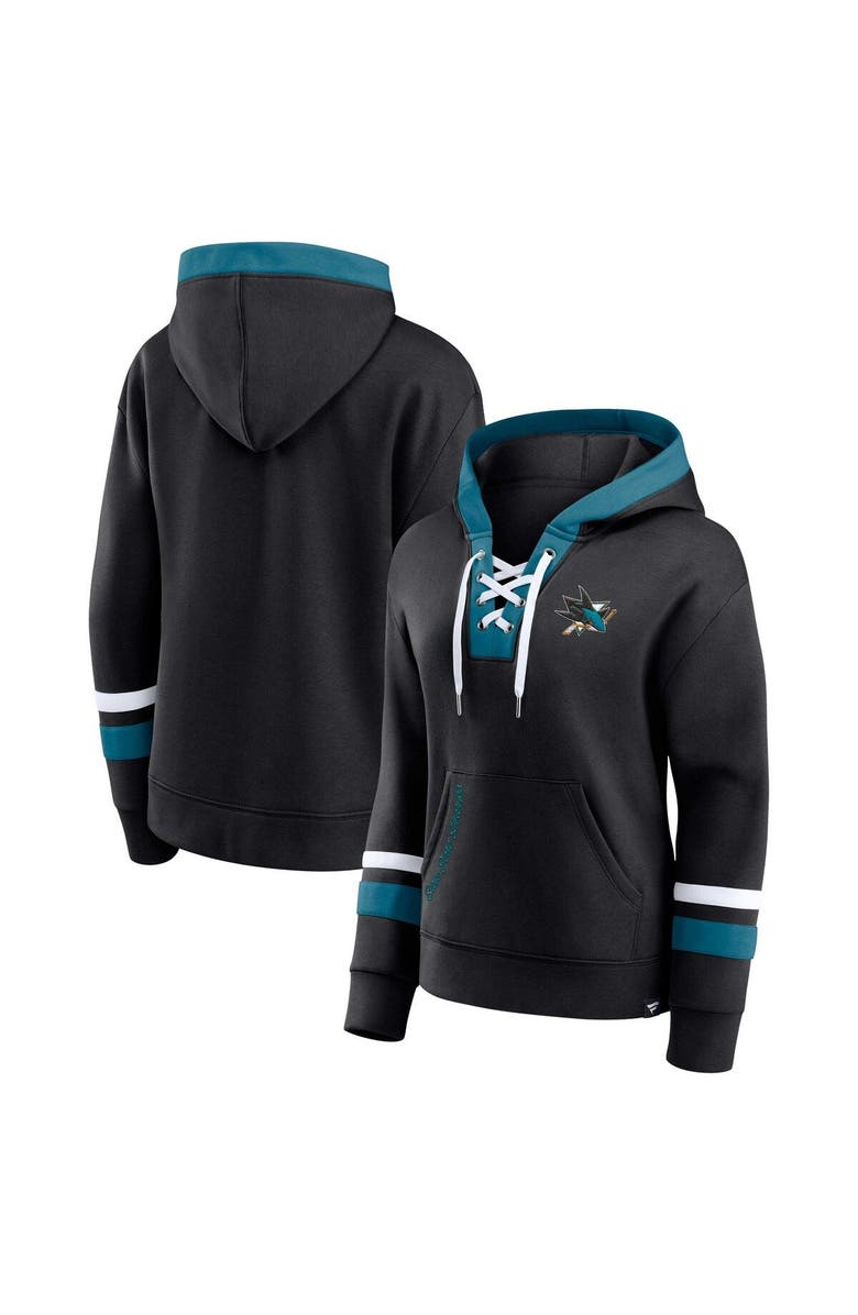 FANATICS Women's Fanatics Branded Black San Jose Sharks Bombastic Exclusive Lace-Up Pullover Hoodie, Main, color,