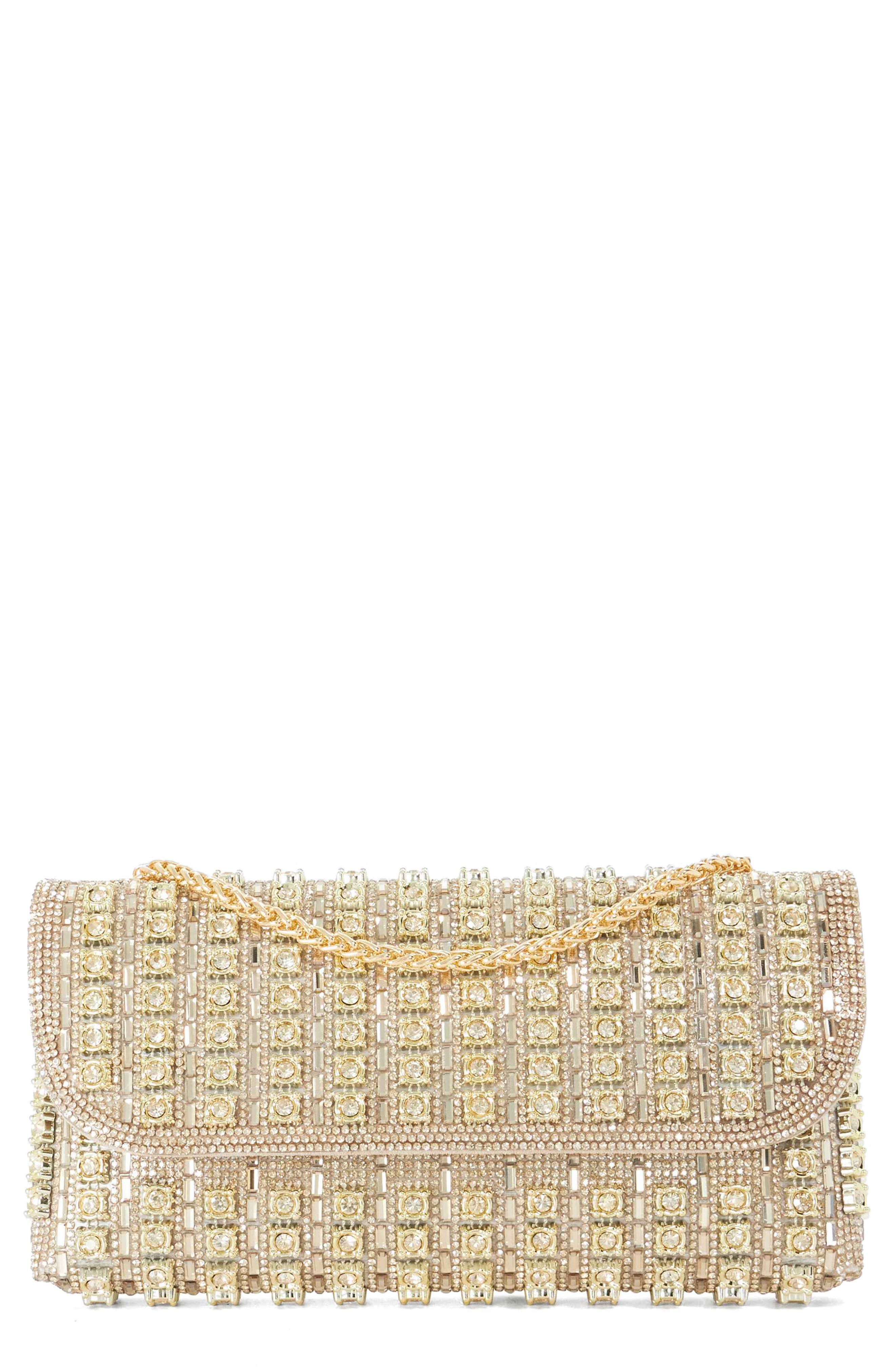 Elabourate Crystal Clutch, Main, color, GOLD