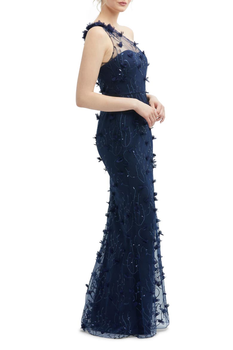 Floral Appliqué One-Shoulder Gown, Alternate, color, MIDNIGHT