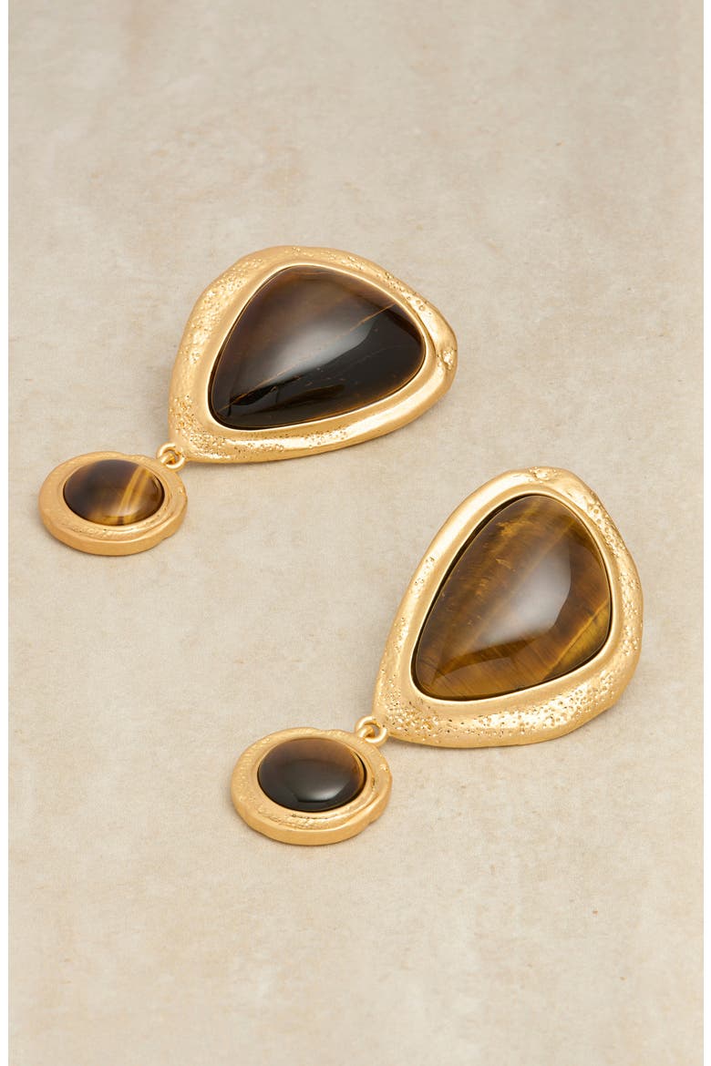 Tori Tumbled Stone Drop Earrings, Alternate, color, GOLD TONE / TIGERS EYE