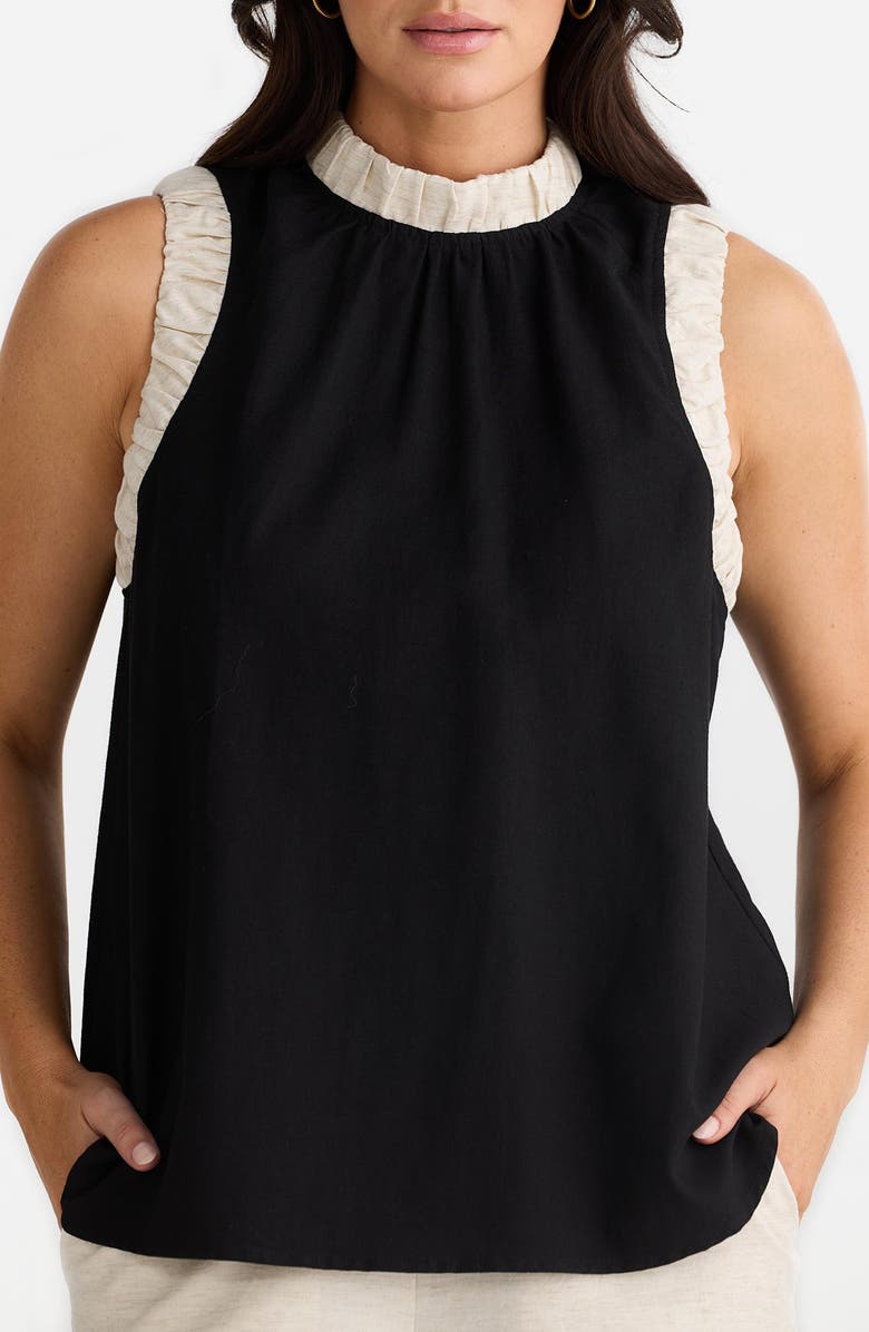 Brave+True Kelley Cotton & Linen Blend A-Line Top, Main, color, Black W Natural