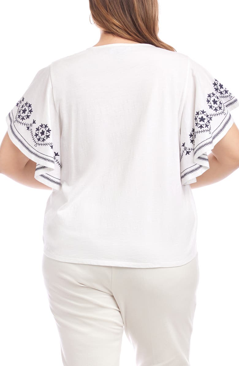 Karen Kane Embroidered Flutter Sleeve Organic Cotton Top, Alternate, color, Off White