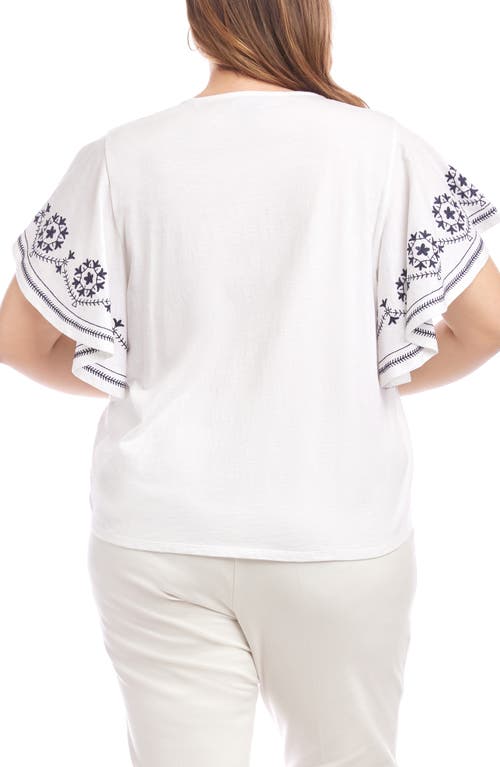 Karen Kane Embroidered Flutter Sleeve Organic Cotton Top