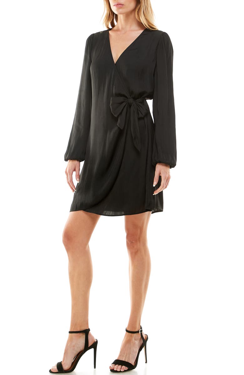 Socialite Satin Long Sleeve Wrap Dress, Main, color, 