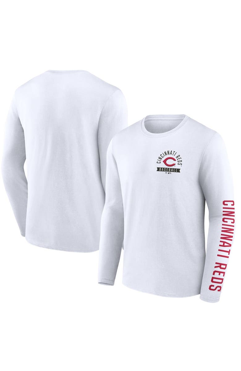 FANATICS Men's Fanatics  White Cincinnati Reds Press Box Long Sleeve T-Shirt, Main, color, 