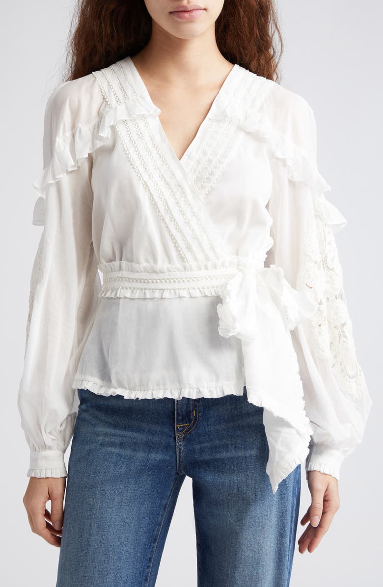FARM Rio Ruffle Detail Cotton Top, Main, color, Off-White