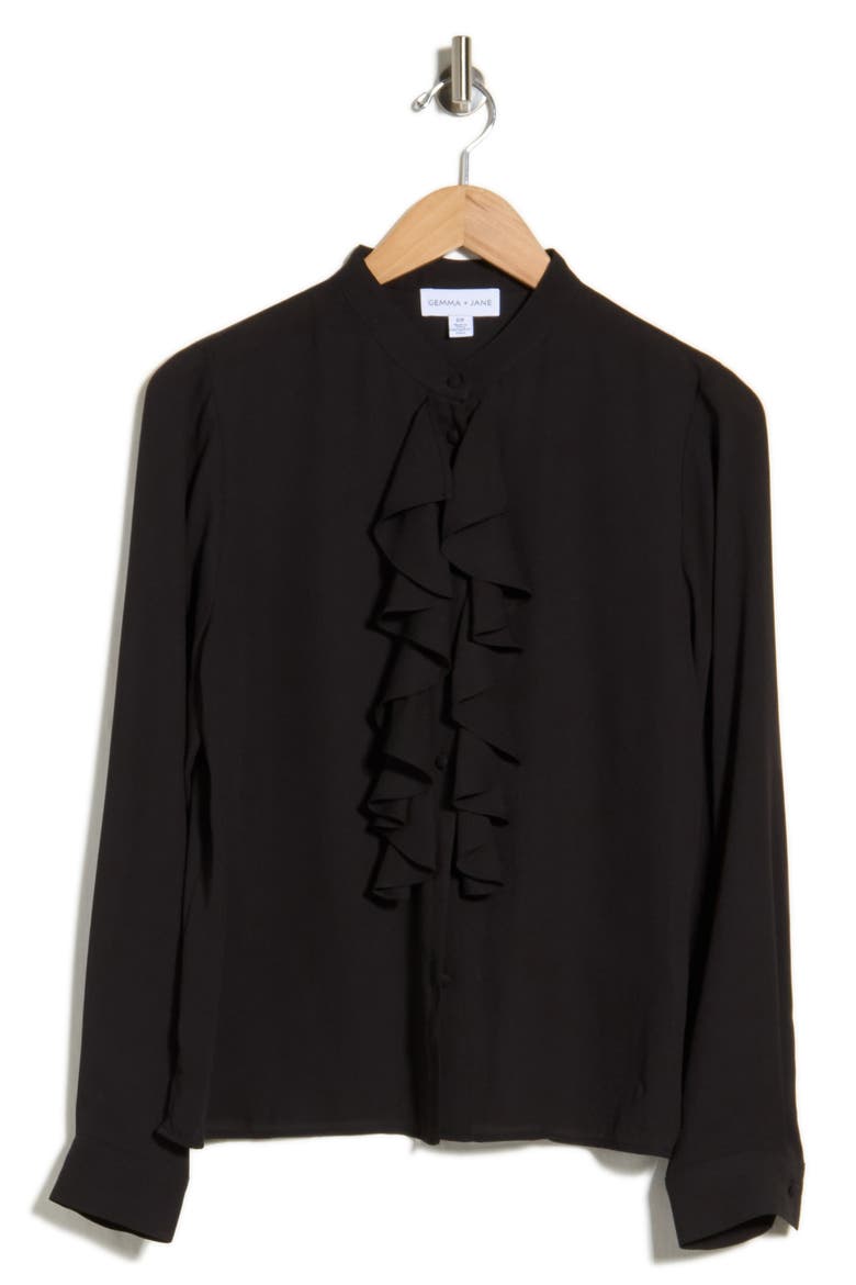 Ruffle Front Georgette Top, Alternate, color, BLACK