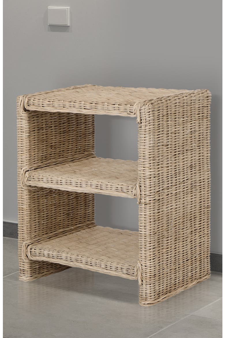 Praerie Bohemian Woven 3-Tier Open Shelf End Table, Nightstand Side Table for Bedroom Living Room, Alternate, color, Natural
