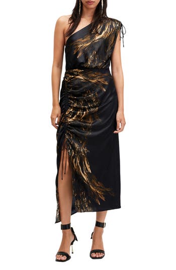 Allsaints Laura Silk Blend One Shoulder Maxi Dress