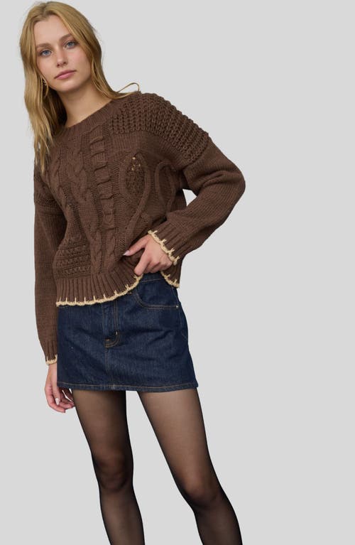Blu Pepper Mixed Cable Knit Sweater In Brown