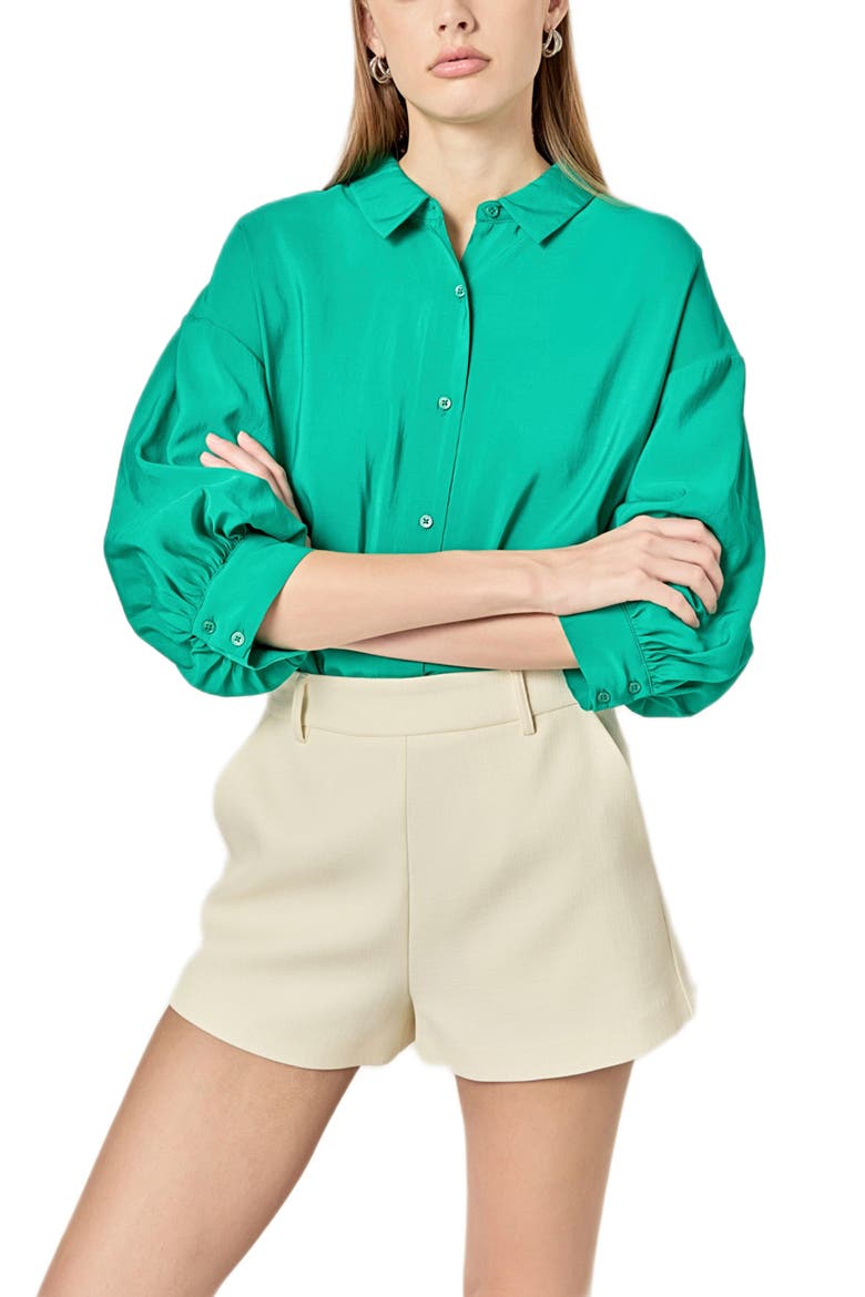 Balloon Sleeve Button-Up Shirt, Alternate, color, KELLY GREEN