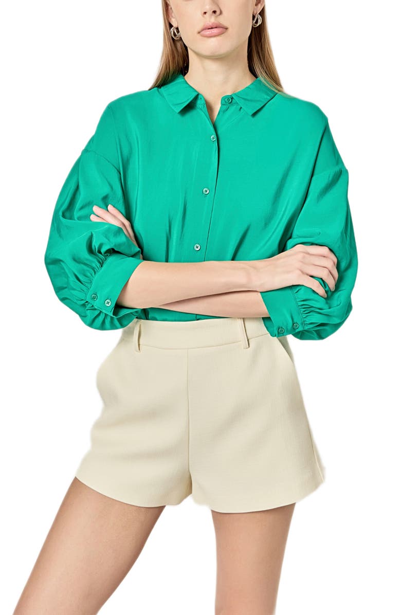 English Factory Balloon Sleeve Button-Up Shirt, Alternate, color, Kelly Green