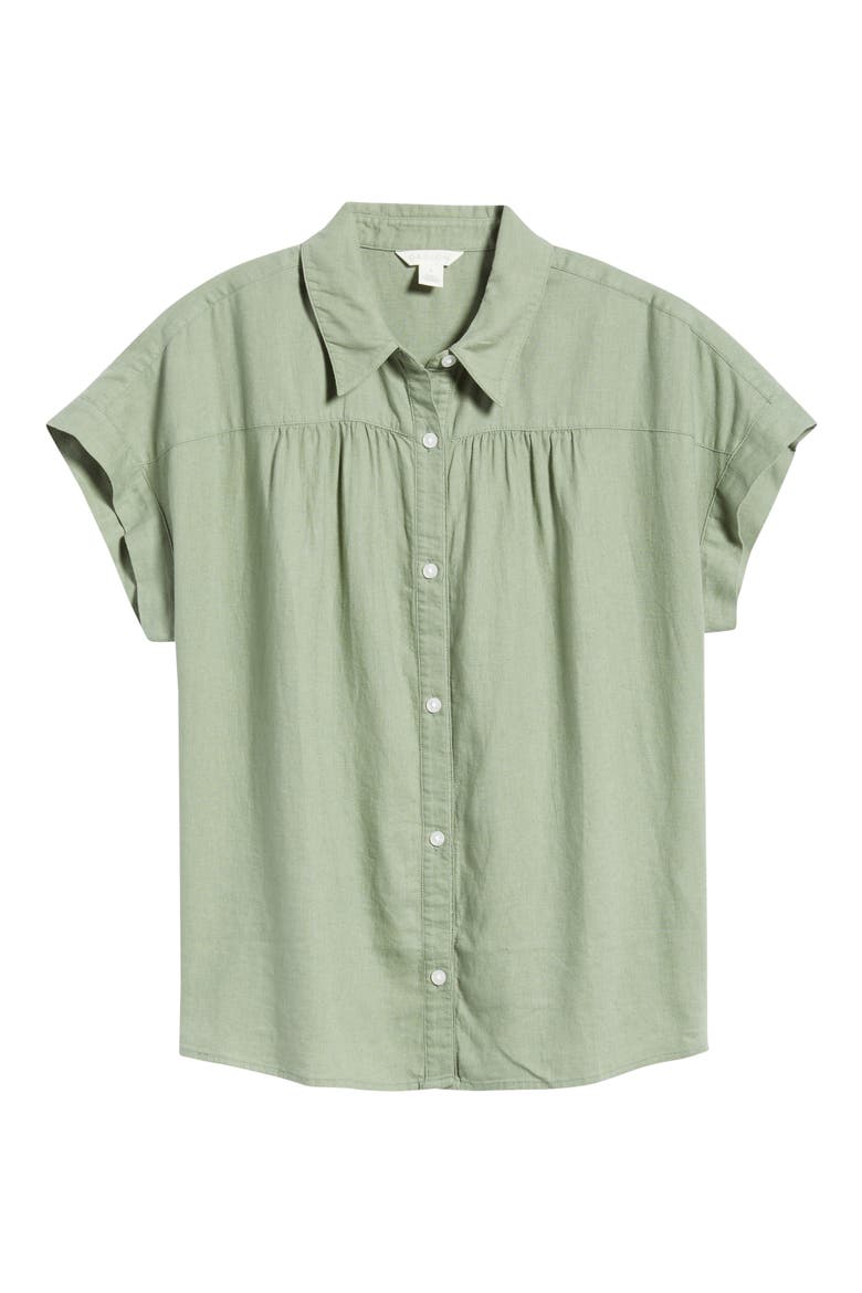 Short Sleeve Linen Blend Button-Up Shirt, Alternate, color, GREEN HEDGE