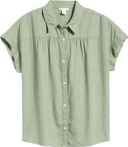 Caslon® Short Sleeve Linen Blend Button-Up Shirt