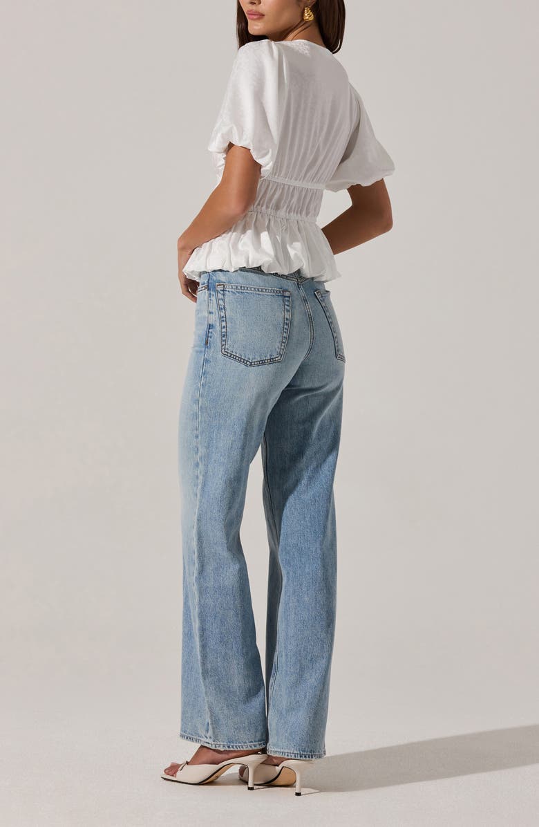 ASTR the Label Floral Jacquard Tie Front Puff Sleeve Top, Alternate, color, 