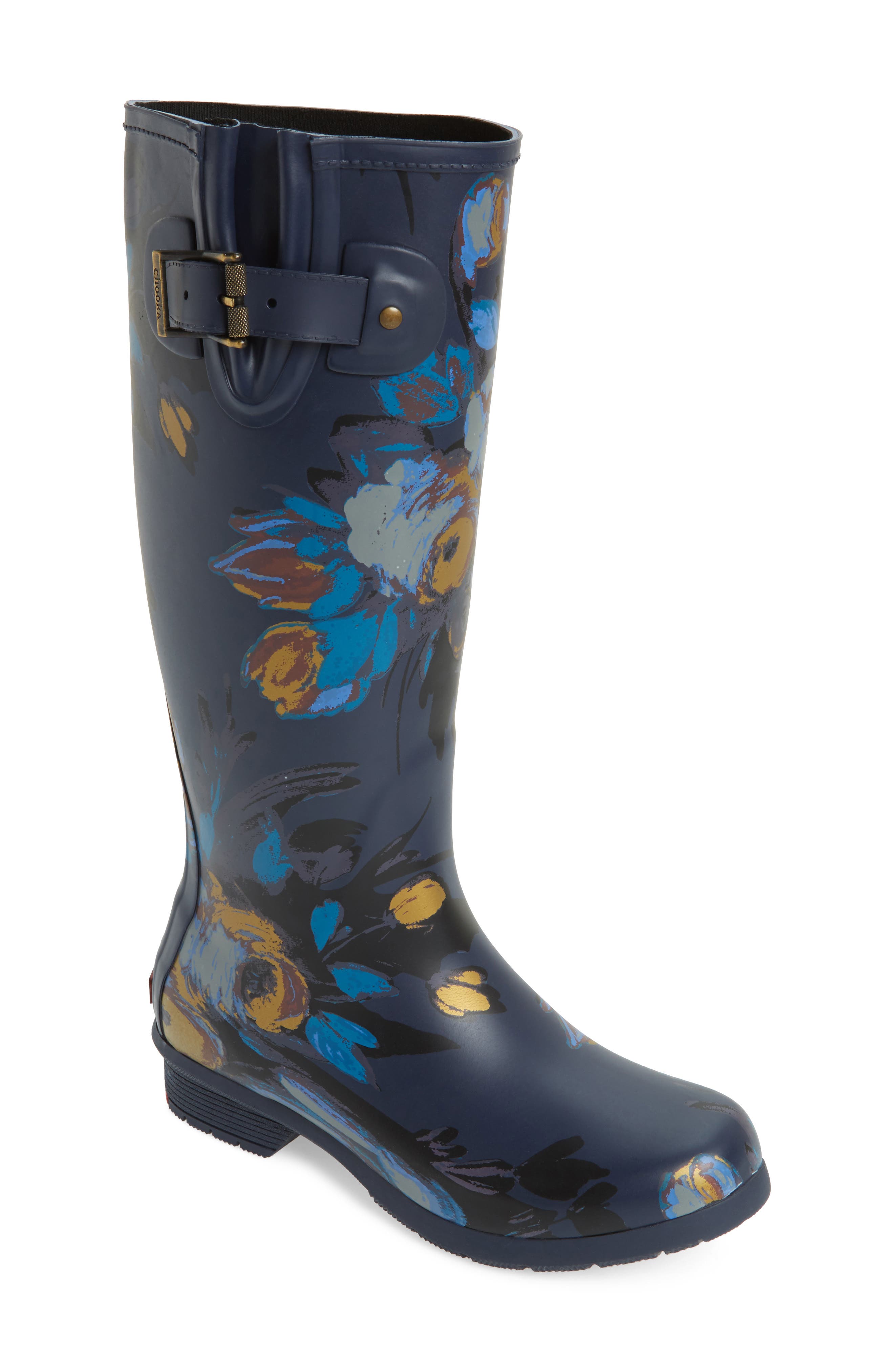 Chooka Nina Floral Mid Calf Rain Boot, Main, color, 