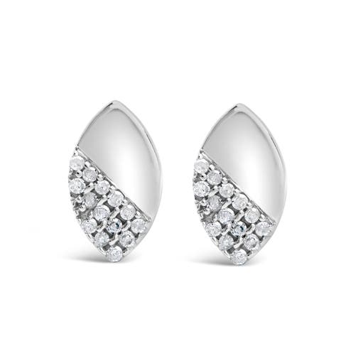 Silver 1/6 Ct Diamond and Mirror Polish Pear Shape Stud Earrings