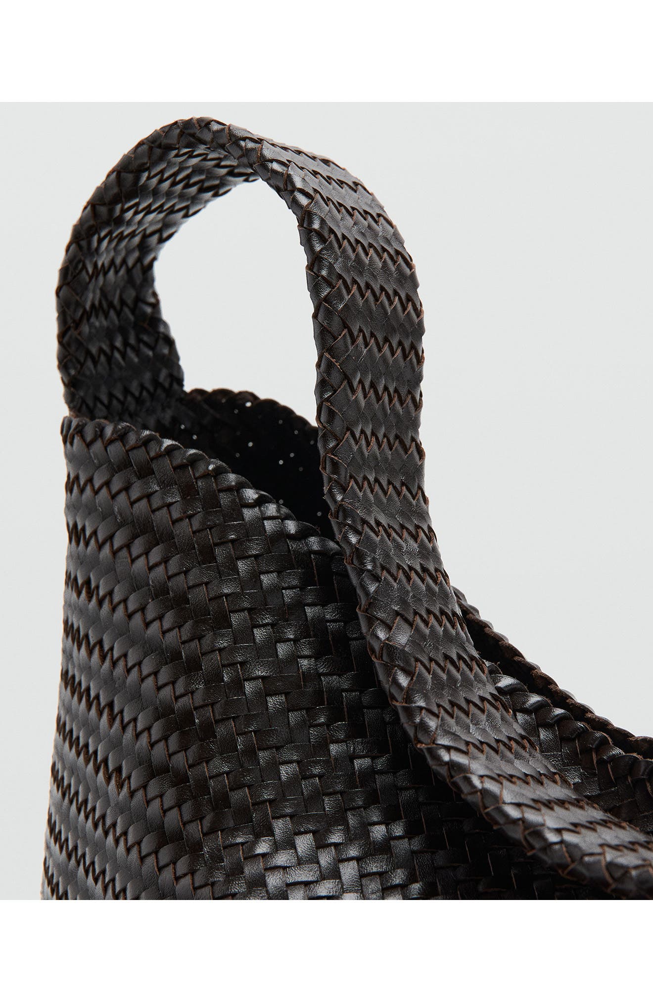 MANGO Braided Leather Bucket Bag, Alternate, color, Chocolate