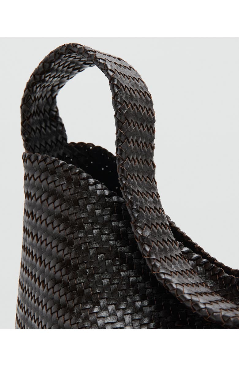 MANGO Braided Leather Bucket Bag, Alternate, color, Chocolate