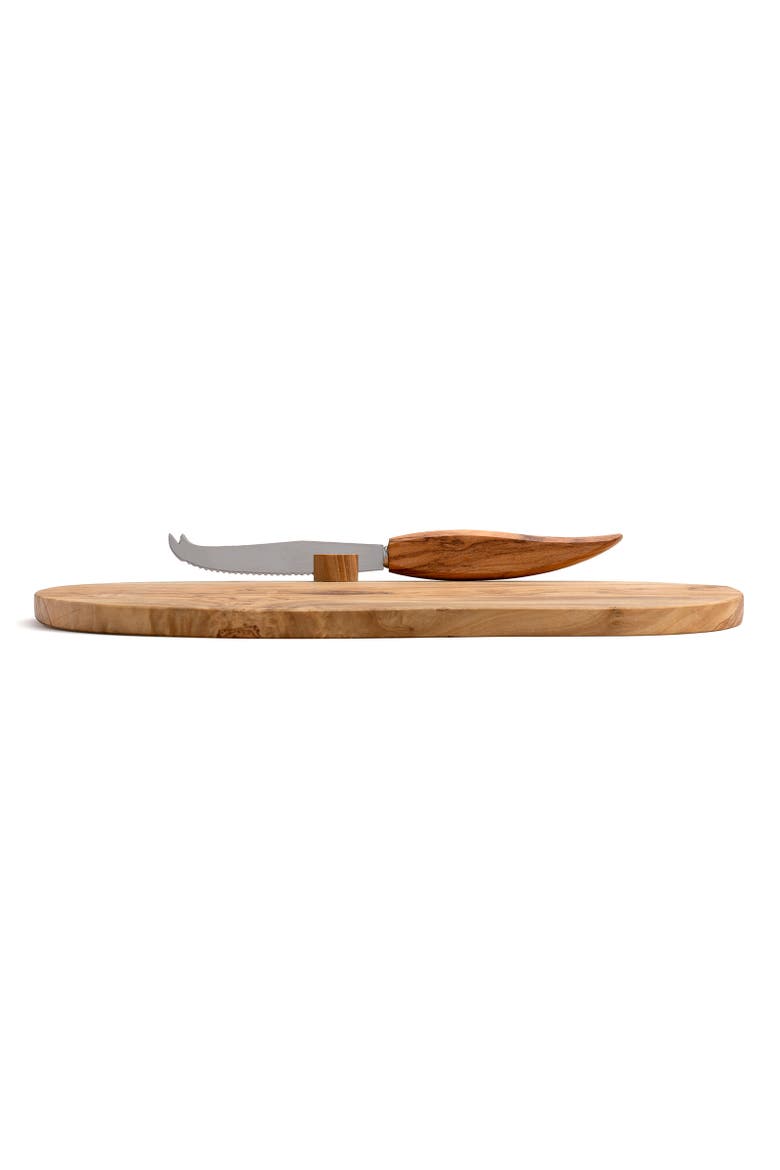 Olive Wood Cheese Board & Knife Set, 13-Inch x 7-Inch, Alternate, color, Brown