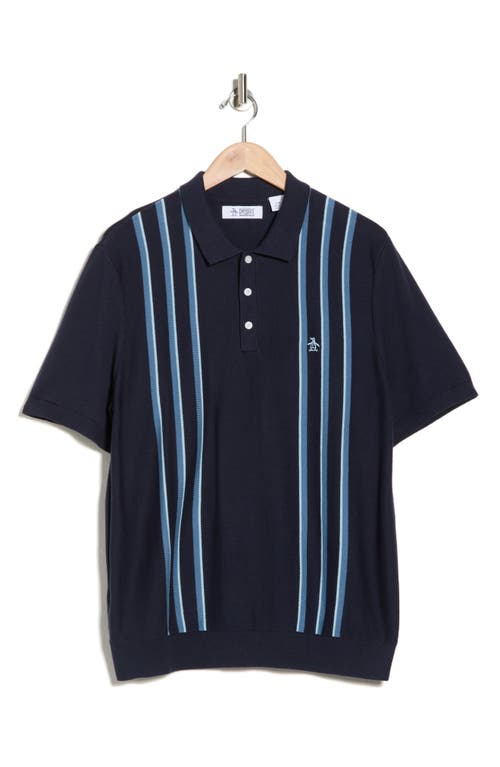 Original Penguin Vertical Stripe Cotton Knit Polo In Blue
