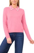 CeCe Embellished Collar Rib Sweater
