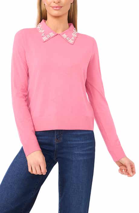 CeCe Embellished Collar Rib Sweater