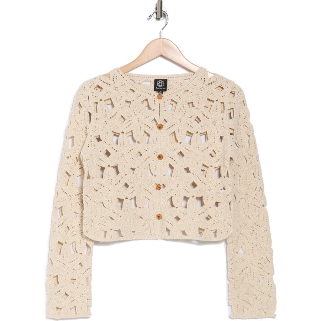 Bobeau Openwork Cardigan In Oatmeal