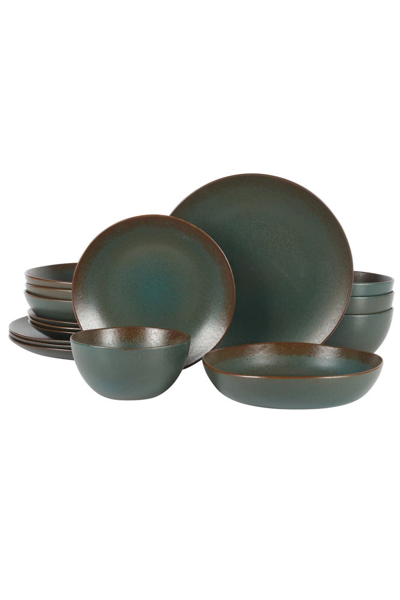 Palermo Sun 16 Piece Double Bowl Stoneware Reactive Glaze Plates and Bowls Dinnerware Set, Main, color, Agave Blue
