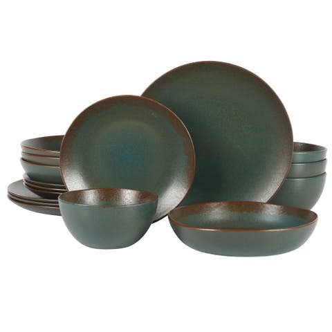 Palermo Sun 16 Piece Double Bowl Stoneware Reactive Glaze Plates and Bowls Dinnerware Set