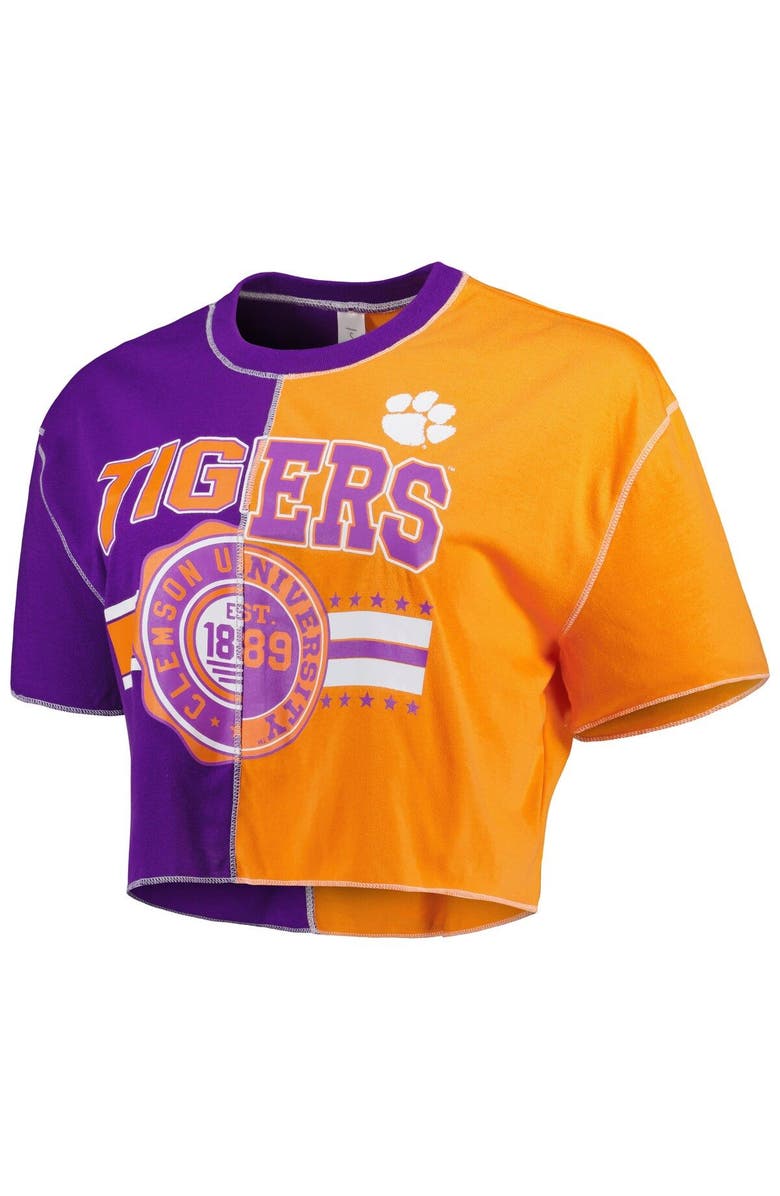 ZOOZATZ Women's ZooZatz Purple/Orange Clemson Tigers Colorblock Cropped T-Shirt, Alternate, color, 