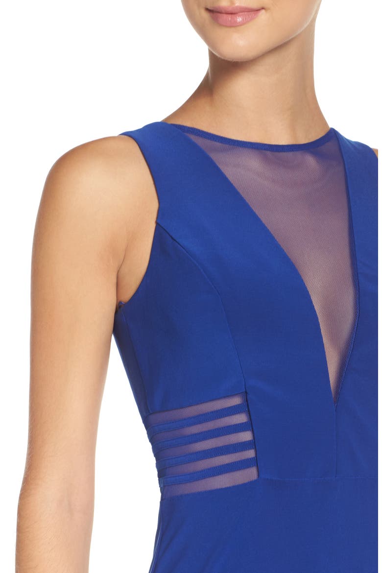 Illusion Panel A-Line Gown, Alternate, color, COBALT