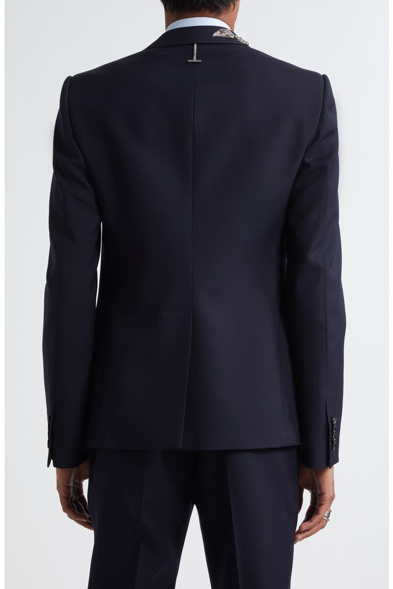 Crystal Embellished Peak Lapel Wool Sport Coat, Alternate, color, NAVY