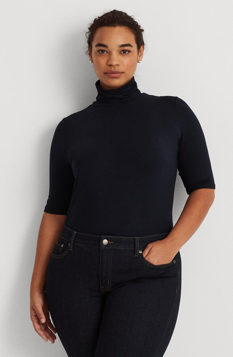 Lauren Ralph Lauren Scrunch Neck Top, Alternate, color, Lauren Navy