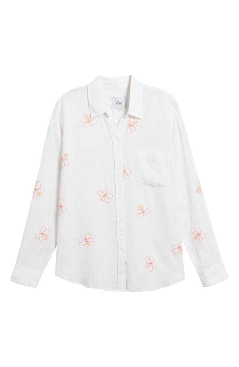 Rails Charli Linen Blend Button-Up Shirt, Alternate, color, Hibiscus Embroidery